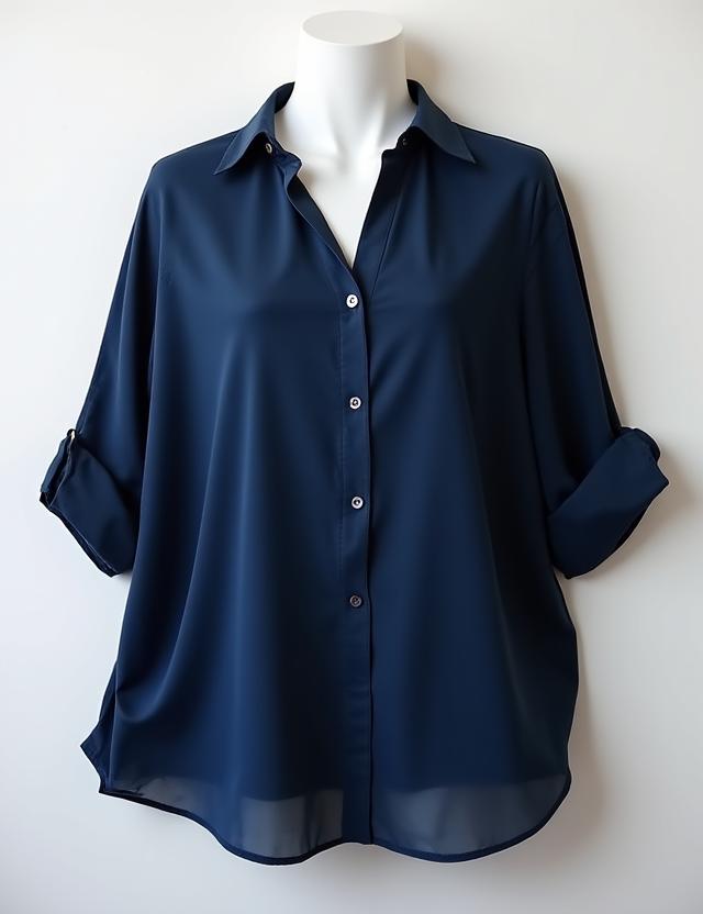 Camisa de viscose fluída em azul-marinho.