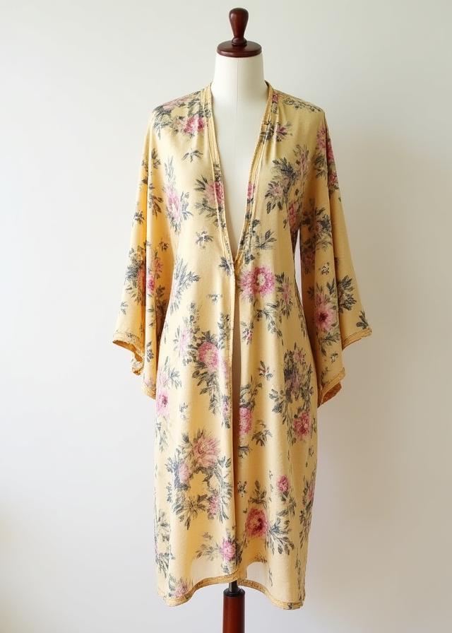Kimono leve com estampado floral vintage.